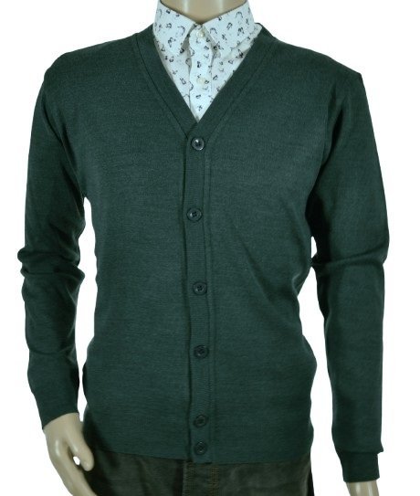 Sweter męski rozpinany kardigan na guziki w szpic wełniany z wełny XL