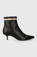 Botki damskie - Tommy Hilfiger botki skórzane LEATHER POINTED BOOT damskie kolor czarny na szpilce FW0FW07680 - miniaturka - grafika 1