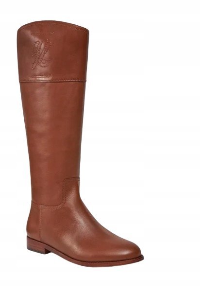 RALPH LAUREN BRĄZOWE KLASYCZNE KOZAKI SKÓRZANE Z LOGO 37 1I_A