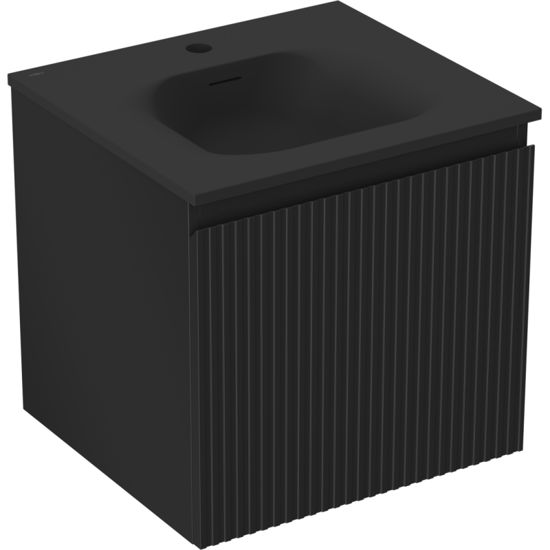 Mexen Rivel szafka łazienkowa 50 cm z umywalką Vela, 1 szuflada, ryflowana , czarna mat - 91A20-05047-1-BF71-W23M71