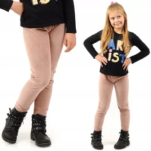 Legginsy dziewczęce Welurowe Elastyczne Spodnie Getry Welur Pudrowy Róż 128 - Legginsy - miniaturka - grafika 1