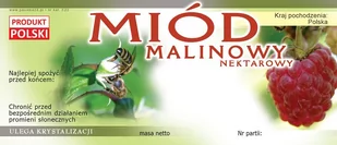 Paczka etykiet na miód malinowy (100szt) -wzór E22 - Akcesoria do hodowli zwierząt - miniaturka - grafika 1