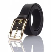 Paski - Skórzany pasek damski czarny złota klamra 115cm - miniaturka - grafika 1