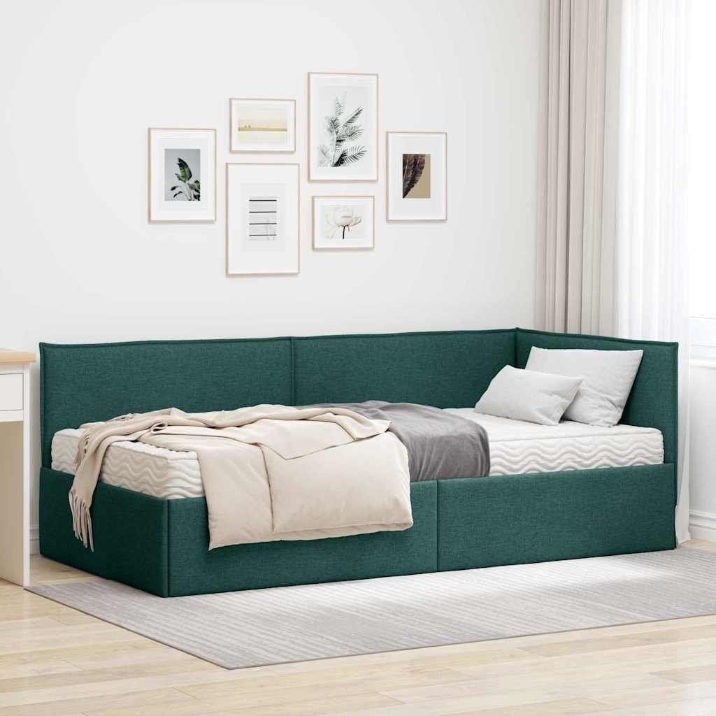 vidaXL Rama Łóżka Narożnego z Materacem 2 pcs Zielony Aksamit