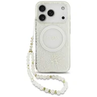 Etui i futerały do telefonów - Etui Guess IML Flowers Electro Pearl Strap MagSafe do iPhone 17 Pro biały - miniaturka - grafika 1