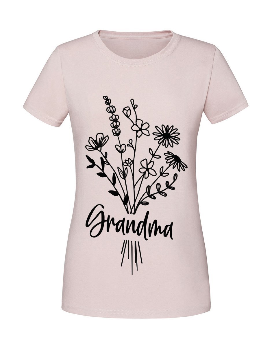 Damska koszulka z nadrukiem - grandma flowers Pudrowy Róż S