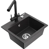 Zlewozmywaki z baterią - Mexen Milo zlewozmywak granitowy 1-komorowy z baterią kuchenną Duero, czarny nakrapiany - miniaturka - grafika 1