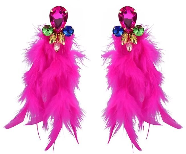 KOLOROWE kolczyki złote długie wiszące z cyrkoniami PIÓRAMI tęczowe damskie