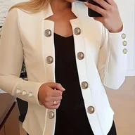 Marynarki i żakiety damskie - TEMU Kardigan z Długim Rękawem dla Kobiet – Dwurzędowy, Jednokolorowy Burgundowy z Złotymi Guzikami, Luźny Fason, Otwarty Przedni Kardigan na Każdą - miniaturka - grafika 1