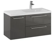 Szafki łazienkowe - Szafka Wisząca Z Umywalką RON 90 cm D Prawa - Titan Wysoki Połysk - Uchwyty Chromowane - miniaturka - grafika 1