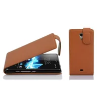 Etui i futerały do telefonów - Etui Cadorabo do Sony Xperia T w kolorze COGNAC BROWN etui na telefon komórkowy z klapką wykonane z teksturowanej sztucznej skóry pokrowiec ochronny pokrowiec z klapką w stylu książki - miniaturka - grafika 1