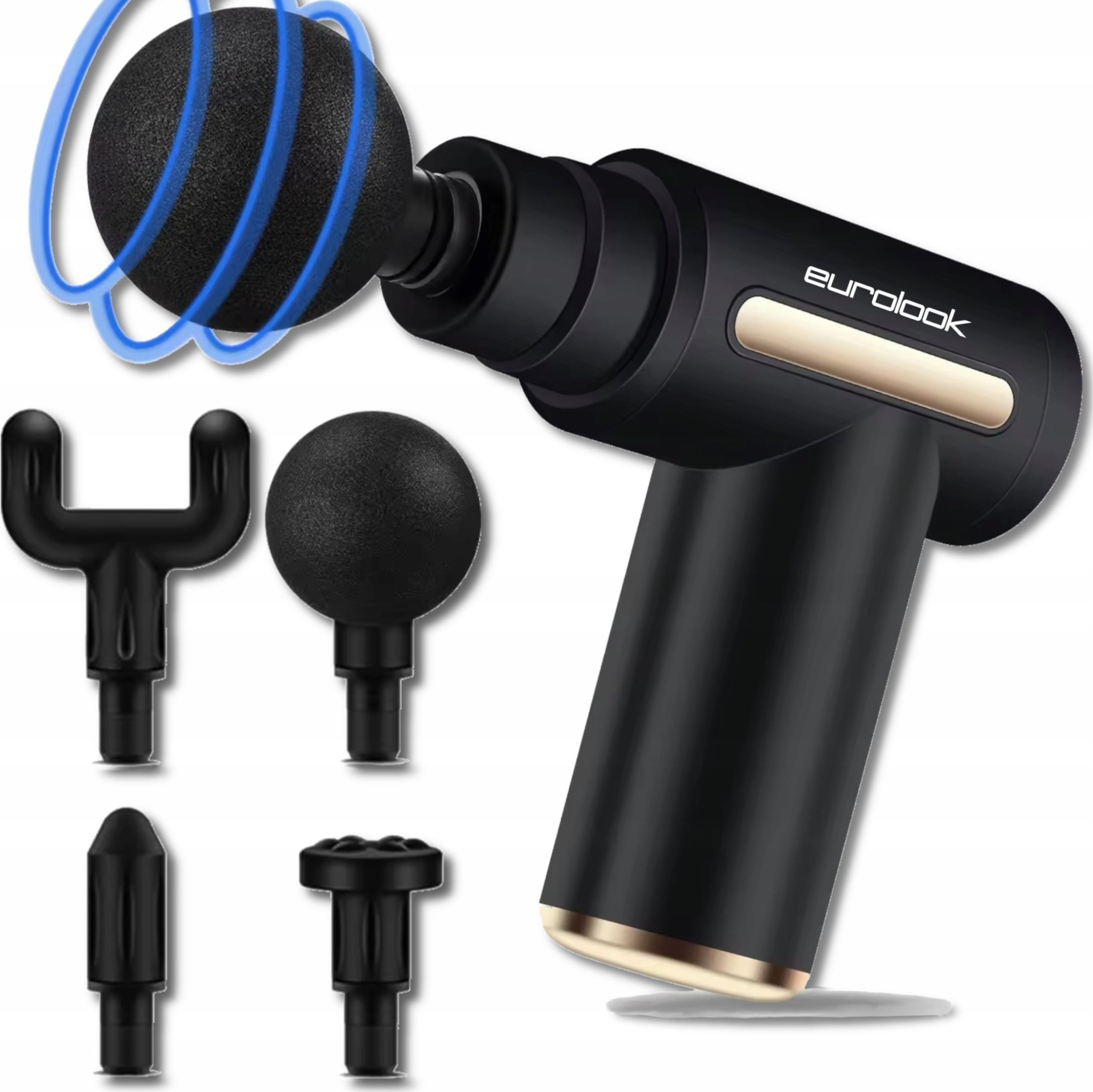 PISTOLET DO MASAŻU BEZPRZEWODOWY MASAŻER DO PLECÓW CIAŁA 4 KOŃCÓWKI MOCNY [MG-01 Black]