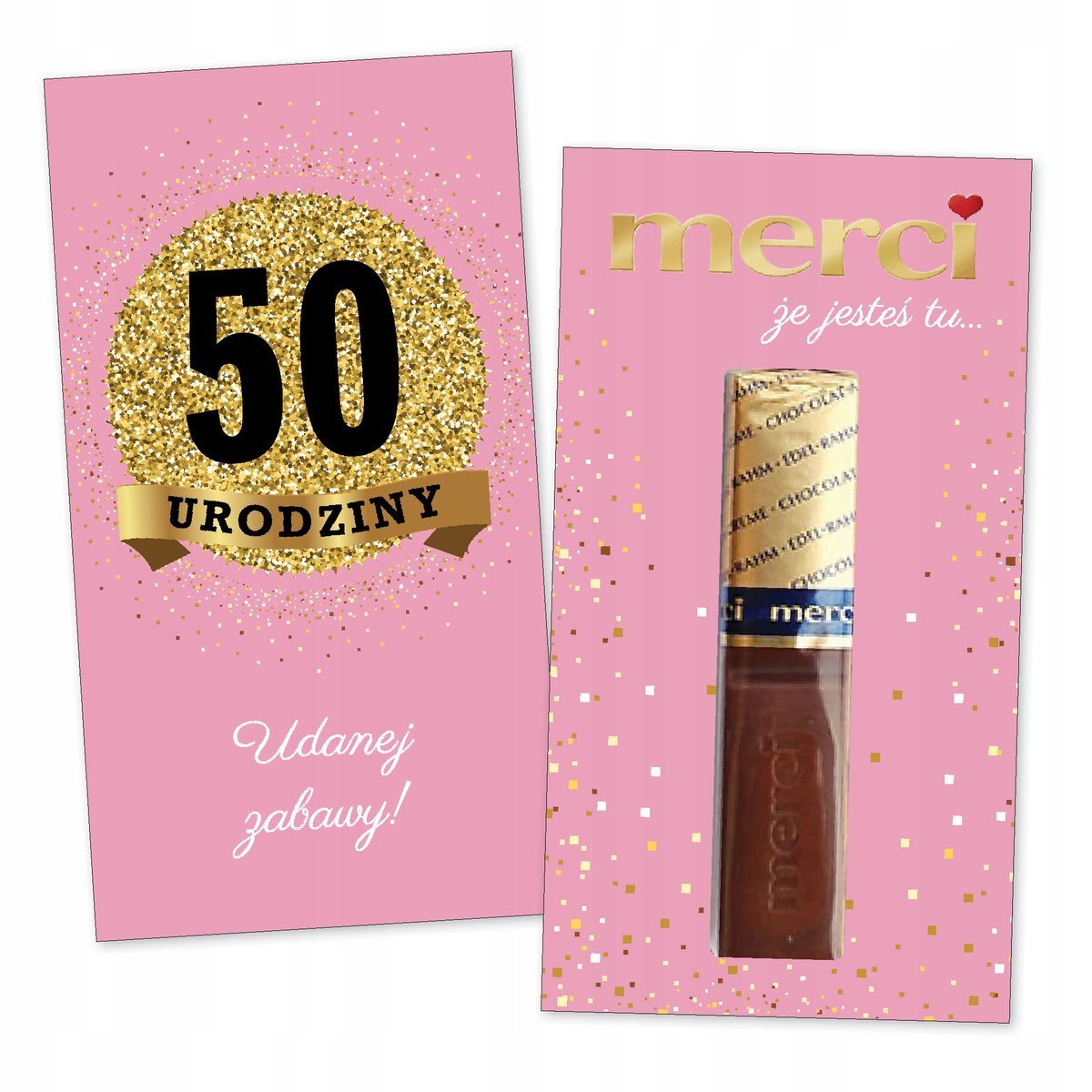 10x PODZIĘKOWANIA NA 50 URODZINY DLA GOŚCI merci lat - premium - RÓŻOWY