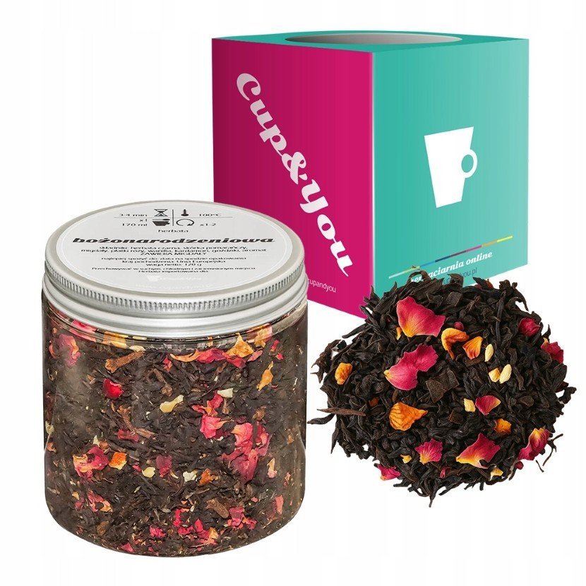 Czarna herbata BOŻONARODZENIOWA płatki róży wanilia kardamon goździki 120g - sypana liściasta herbata PREMIUM na prezent upominek podarunek Cup&You