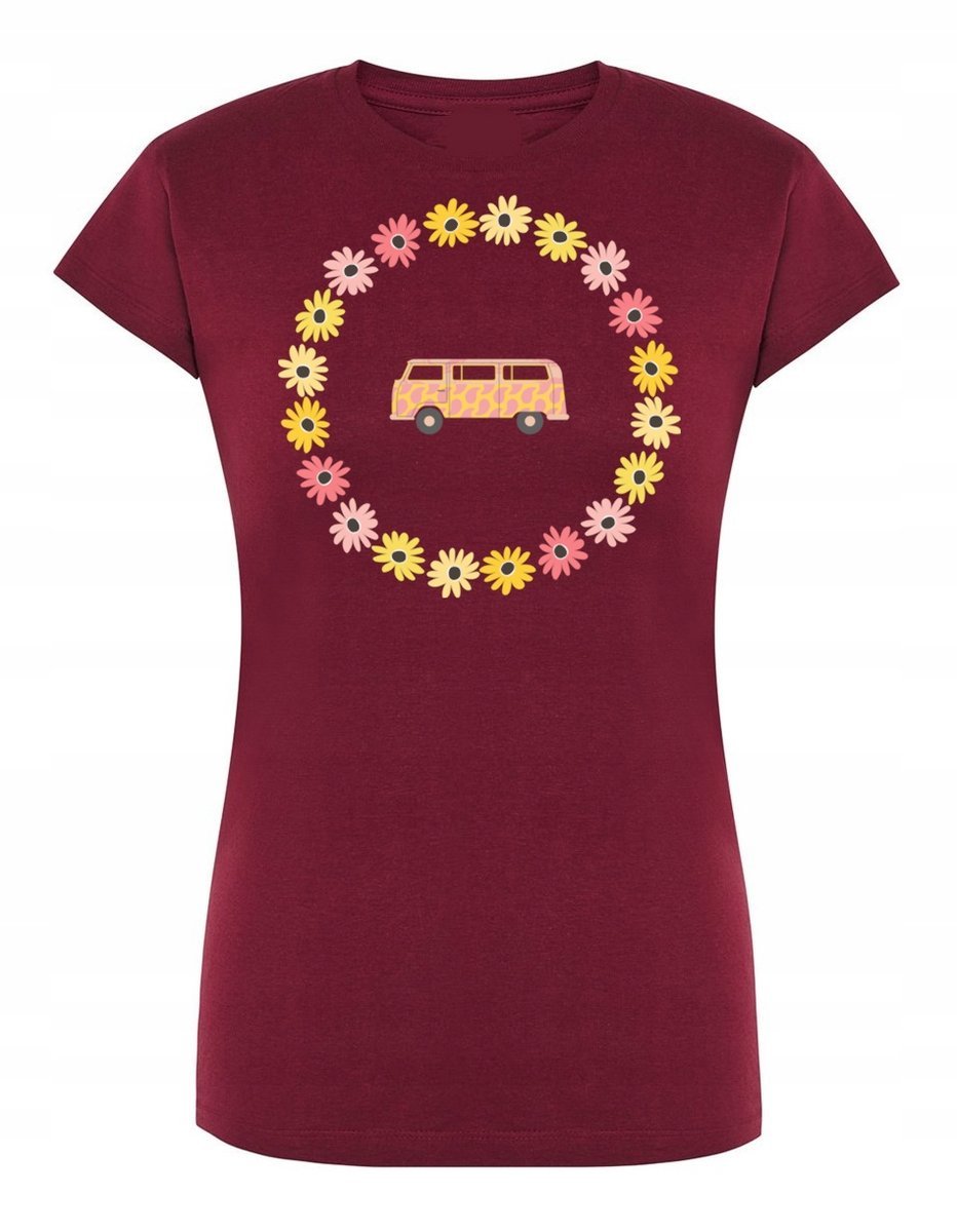 T-Shirt damski nadruk RETRO Van Bus Kwiatki r.L