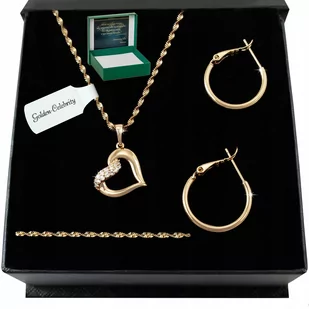 BIŻUTERIA ZE STALI CHIRURGICZNEJ ZŁOTY ŁAŃCUSZEK ZAWIESZKA+KOLCZYKI KOŁA - Zestawy biżuterii dla kobiet - miniaturka - grafika 1