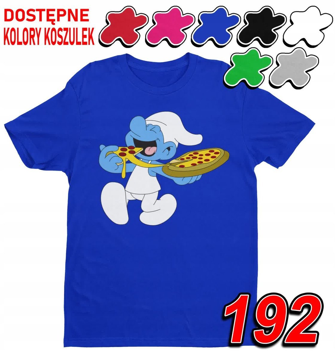 Dziecięca Koszulka T-Shirt Z Nadrukiem Pizza Kucharz Smerf - L 146-152
