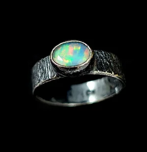 Pierścionek Opal w srebrnej korze r. 20 - Pierścionki - miniaturka - grafika 1