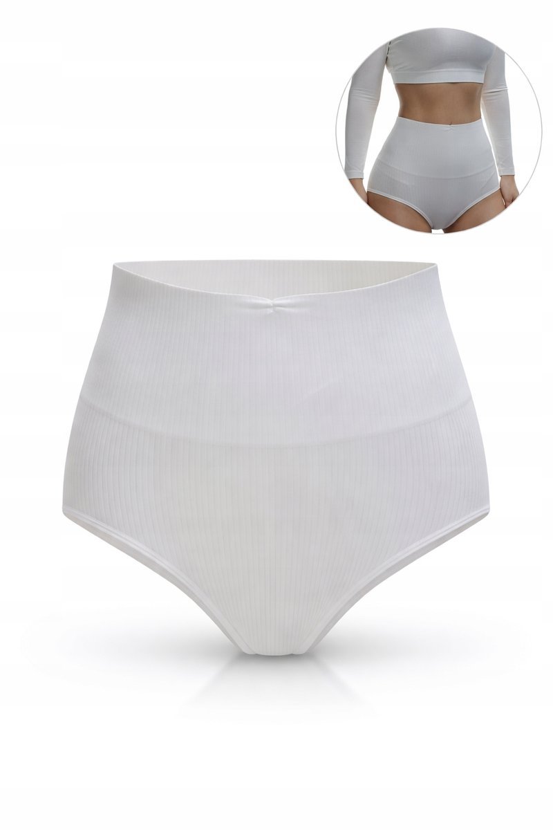 Majtki damskie prążkowane wysoki stan modelujące wyszczuplające białe L