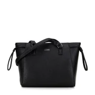 Torebki damskie - Skórzana shopperka z ozdobnymi ściągaczami czarno - srebrna - miniaturka - grafika 1