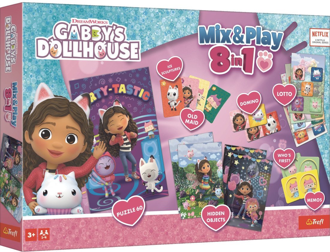 TREFL GABBY'S DOLLHOUSE 8in1 Mix&Play set of board games Gabby's Dollhouse
