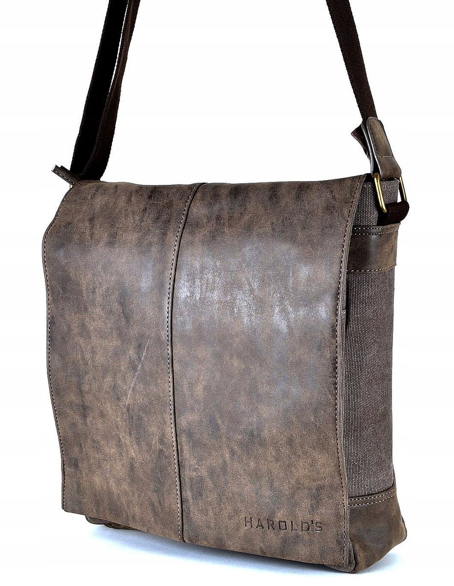 ŚREDNIA Brązowa TORBA Z KLAPĄ na ramię LISTONOSZKA Męska Damska Młodzieżowa