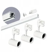 Lampy sufitowe - Zestaw szynowy 3 fazowy szyna 1m, 3x Lampa Biały kompletny zestaw - miniaturka - grafika 1