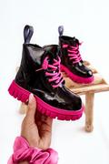 Buty dla dziewczynek - Botki Lakierowane Ocieplane Czarno-Różowe Heidi - Zazoo - miniaturka - grafika 1