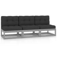 Sofy ogrodowe - vidaXL 3-osobowa sofa z poduszkami lite drewno sosnowe 3076351 - miniaturka - grafika 1