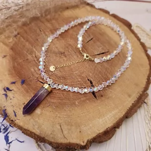 Naszyjnik Kryształ Górski stal szlachetna pozłacana 14k złotem NST1581FIO - Naszyjniki - miniaturka - grafika 1