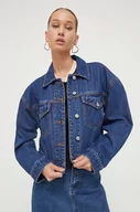 Kurtki damskie - Abercrombie & Fitch kurtka jeansowa damska kolor granatowy przejściowa oversize - miniaturka - grafika 1