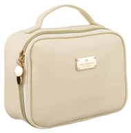 Kosmetyczki, organizery i kuferki - Klasyczna kosmetyczka damska PETERSON beżowa na suwak rozkładana przegródki na pędzle uchwyt do przenoszenia kuferek podróżny elegancki prezent - miniaturka - grafika 1