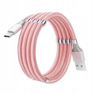 Kabel SKRĘCANY MAGNETYCZNY USB Typ-C RÓŻOWY - Kable USB - miniaturka - grafika 1