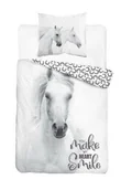 Pościel dla dzieci - Detexpol Pościel bawełniana 160x200 koń biały 3864 A poszewka 70x80 panelowa 92 - miniaturka - grafika 1