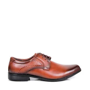 MĘSKIE BUTY WIZYTOWE ELEGANCKIE PANTOFLE BADOXX 477 BRĄZOWE LICOWE - Półbuty męskie - miniaturka - grafika 1