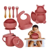 Zestawy naczyń dla dzieci - Pierwsze Naczynia Silikonowe Do Karmienia Dzieci Wiewiórka Różowa 9 Szt - miniaturka - grafika 1