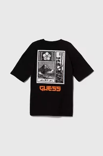 Koszulki dla chłopców - Guess t-shirt bawełniany dziecięcy kolor czarny z nadrukiem - grafika 1