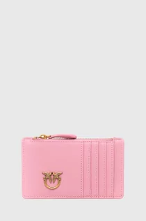 Portfele - Pinko portfel skórzany damski kolor różowy - grafika 1