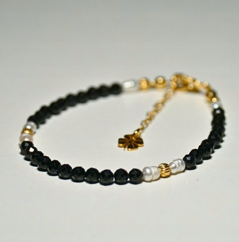 Bransoletka Szczęścia Turmalin Czarny x Perła Naturalna 3mm- Crystals Break