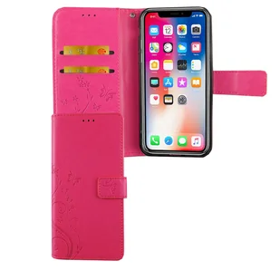 Apple iPhone XS etui na telefon komórkowy etui ochronne etui z klapką etui na kartę różowe - Etui i futerały do telefonów - miniaturka - grafika 1