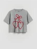 Koszulki dla dziewczynek - Reserved - Luźny t-shirt z nadrukiem - jasnoszary - miniaturka - grafika 1