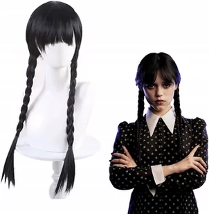 Peruka Wednesday Addams Czarna Warkocze W63 - Dodatki do strojów karnawałowych - miniaturka - grafika 1
