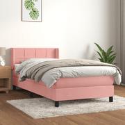 Łóżka - Łóżko kontynentalne z materacem, różowe, aksamit, 90x200 cm Lumarko - miniaturka - grafika 1