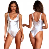 Stroje kąpielowe - STRÓJ KĄPIELOWY JEDNOCZĘŚCIOWY MOCNO WYCIĘTY METALICZNY BODY MODELUJĄCY XXL - miniaturka - grafika 1