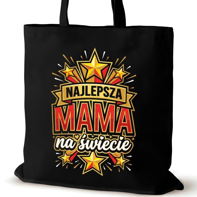 Czarna torba bawełniana dla MAMY na ramię zakupowa napisem śmieszna
