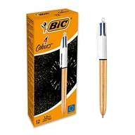 Długopisy - BIC 4 kolory, średnie długopisy kulkowe (1 mm) – teksturowany korpus z matowego złota, niebieski, zielony, czerwony, czarny, pudełko 12 sztuk - miniaturka - grafika 1