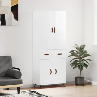 vidaXL Witrynka biała połysk 69,5x34x180 cm materiał drewnopochodny - Witryny - miniaturka - grafika 1