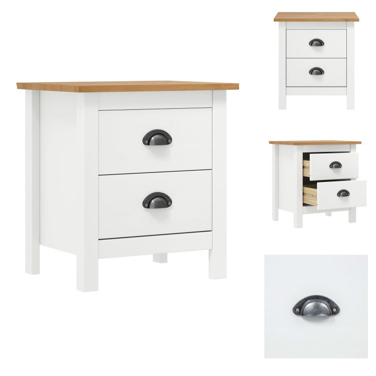vidaXL Szafka nocna Hill White 46x35x49,5 cm z litego drewna sosnowego - Szafki nocne