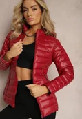 Kurtki damskie - Bordowa Przejściowa Kurtka Pikowana z Zasuwanymi Kieszeniami Asethalia - miniaturka - grafika 1
