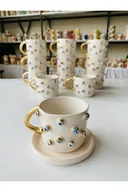 Kubki - Ręcznie robiony ceramiczny kubek do kawy z koralikami MNZ-Evil Eye 12121312121111111 - miniaturka - grafika 1